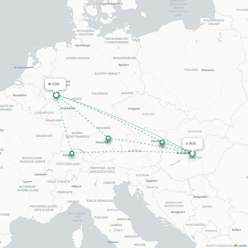 BUD - CGN route map