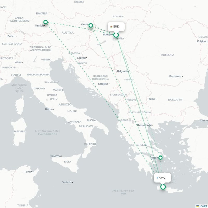 BUD - CHQ route map