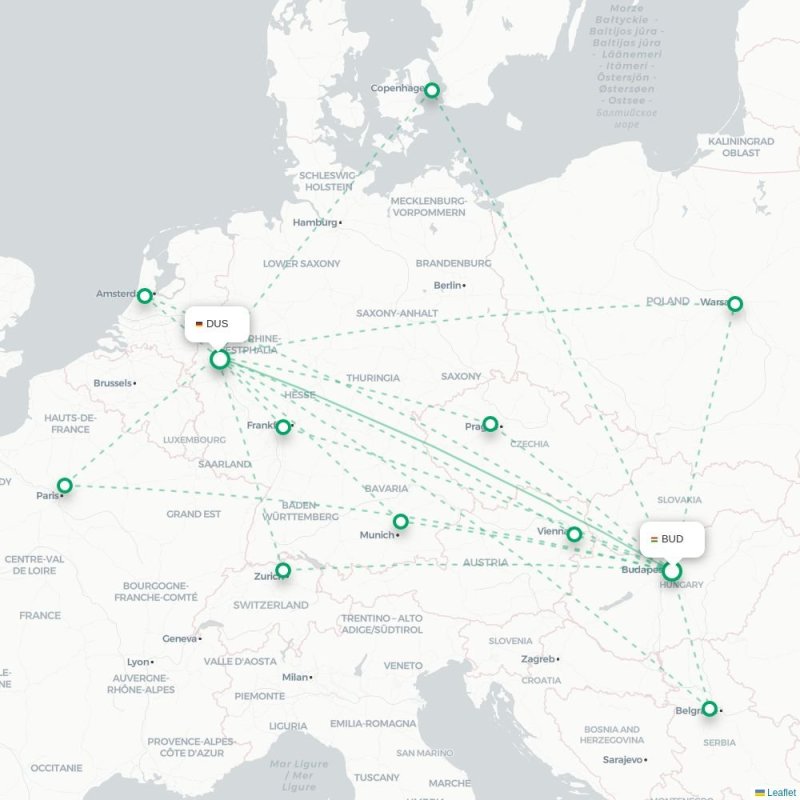 BUD - DUS route map