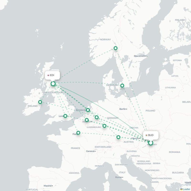 BUD - EDI route map