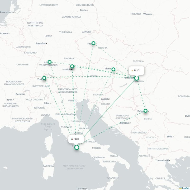 BUD - FCO route map