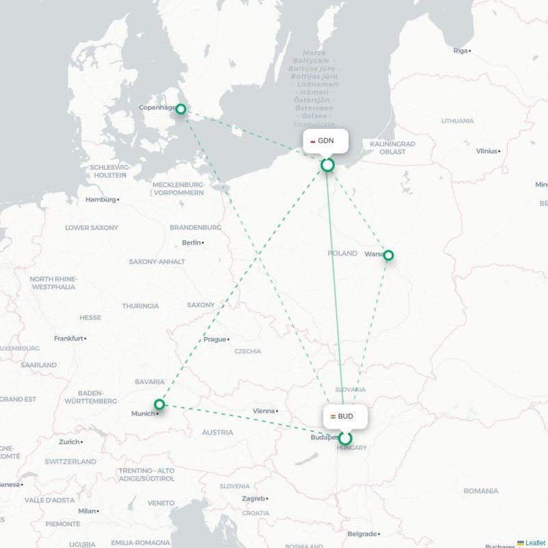 BUD - GDN route map
