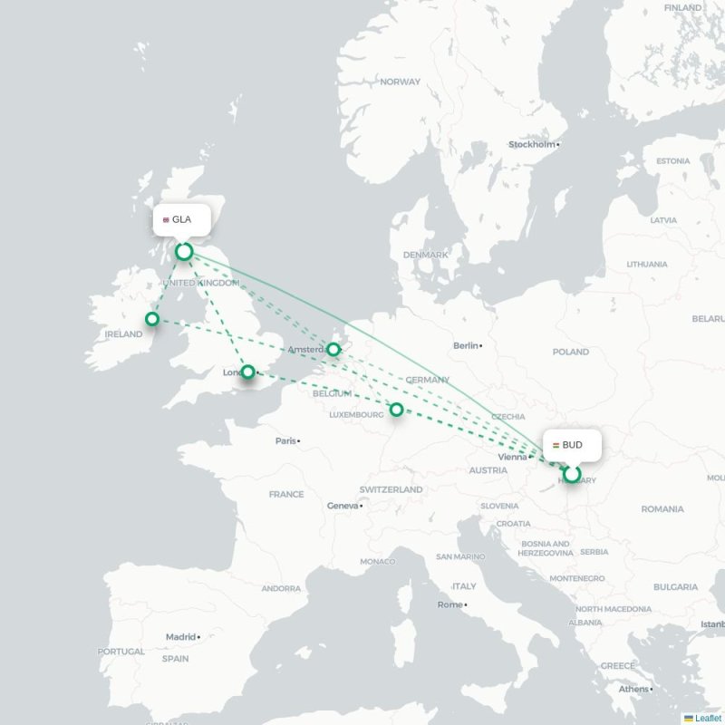BUD - GLA route map