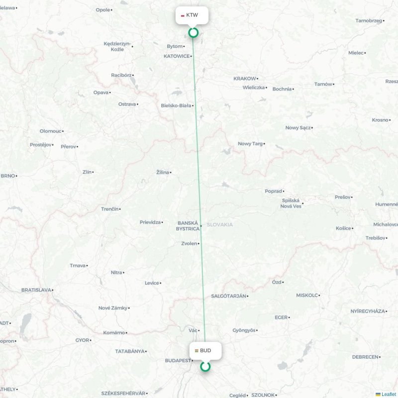 BUD - KTW route map