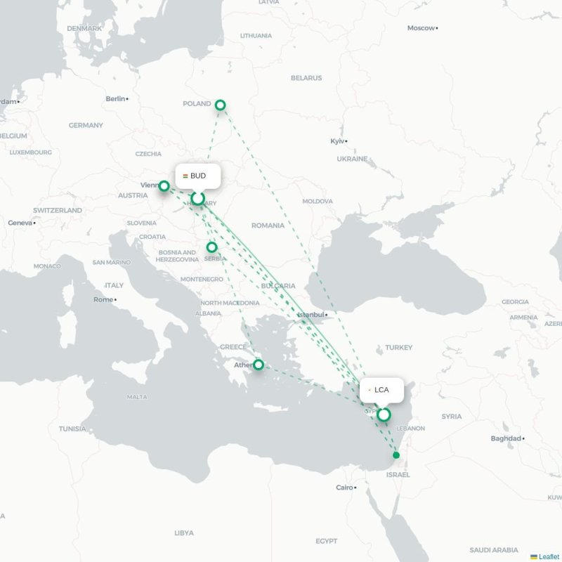 BUD - LCA route map