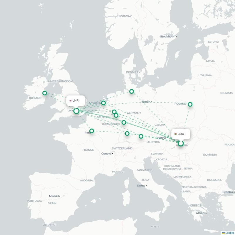 BUD - LHR route map