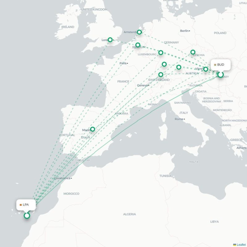 BUD - LPA route map
