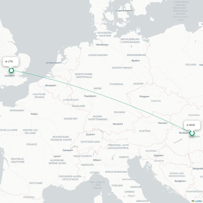 BUD - LTN route map