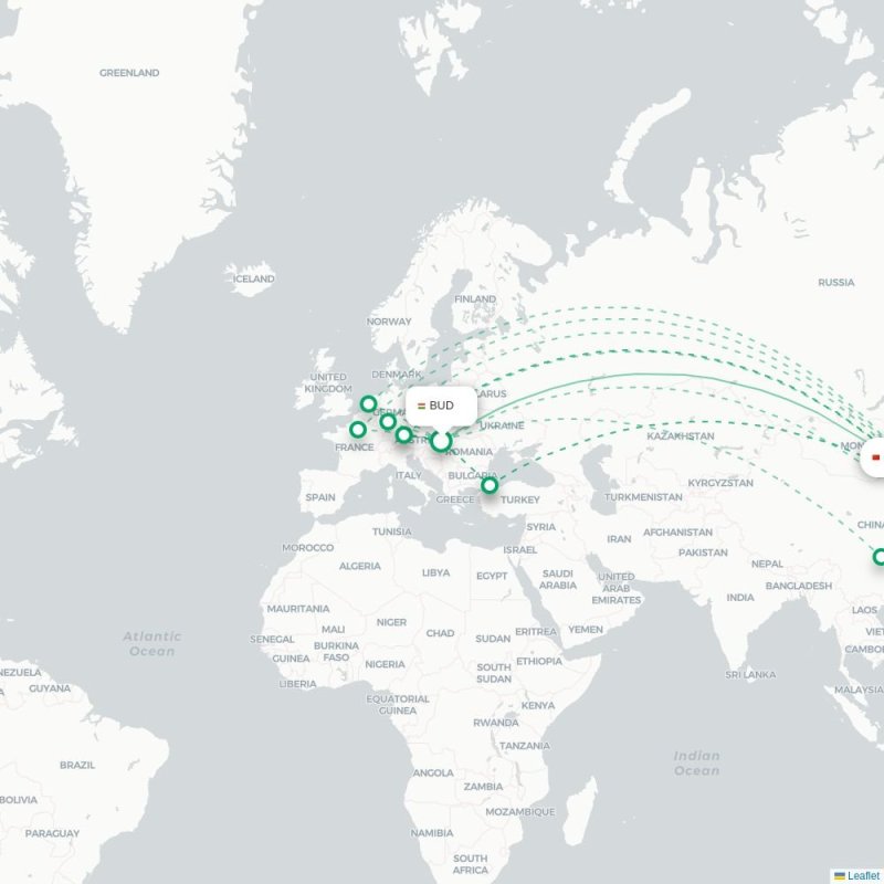 BUD - PEK route map