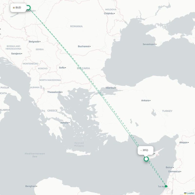 BUD - PFO route map