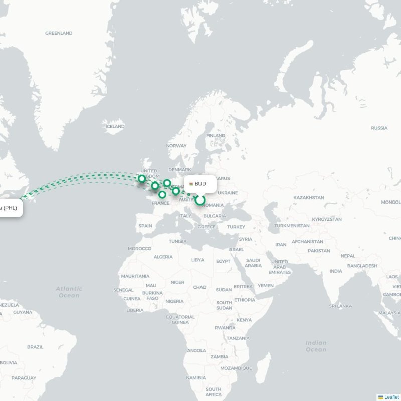 BUD - PHL route map