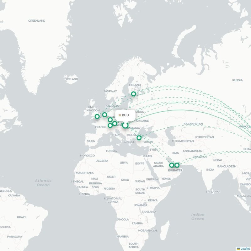 BUD - PVG route map