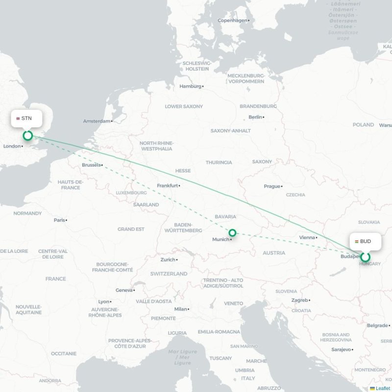 BUD - STN route map