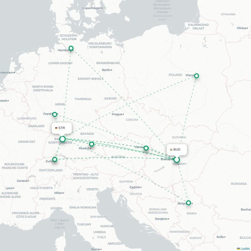 BUD - STR route map