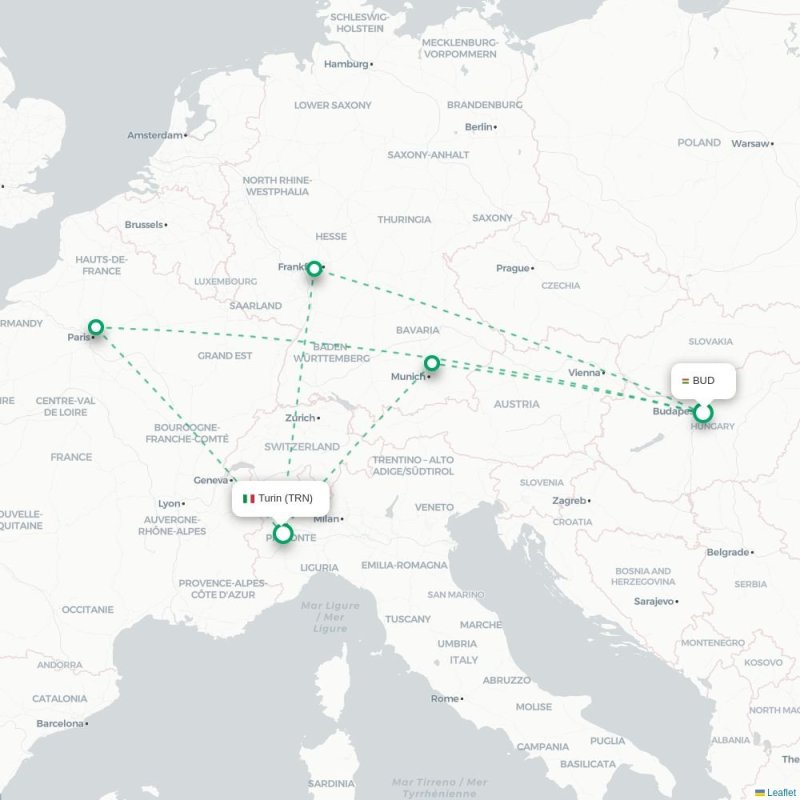BUD - TRN route map