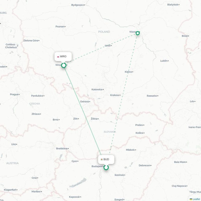 BUD - WRO route map