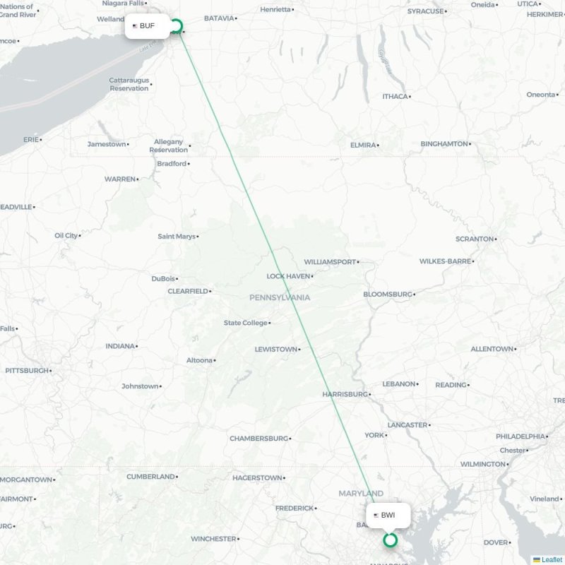 BUF - BWI route map