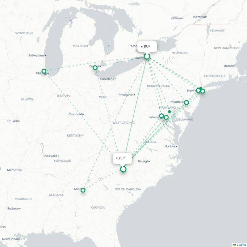 BUF - CLT route map