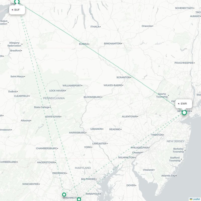BUF - EWR route map