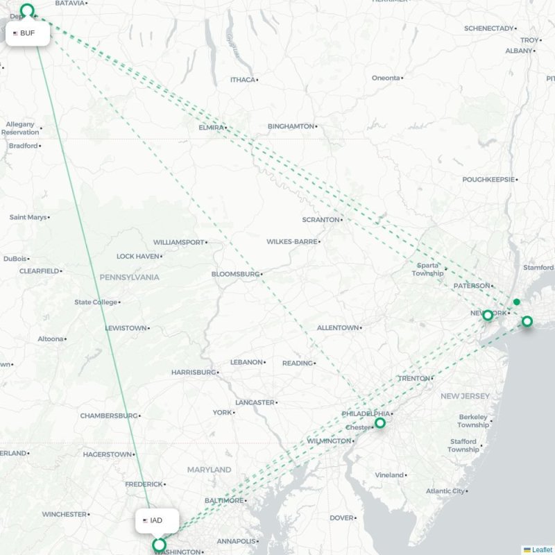 BUF - IAD route map