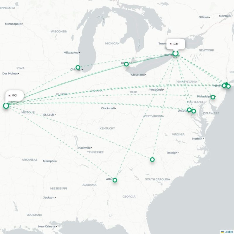 BUF - MCI route map