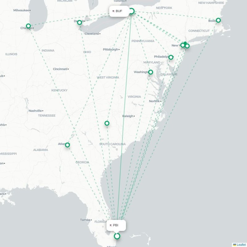 BUF - PBI route map
