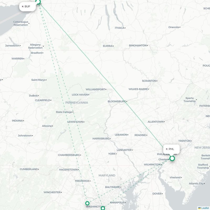 BUF - PHL route map