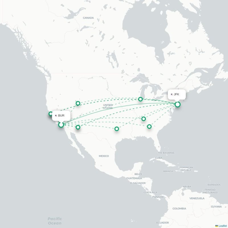 BUR - JFK route map