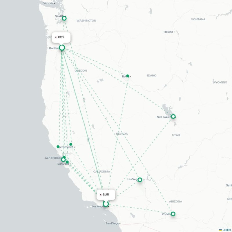 BUR - PDX route map