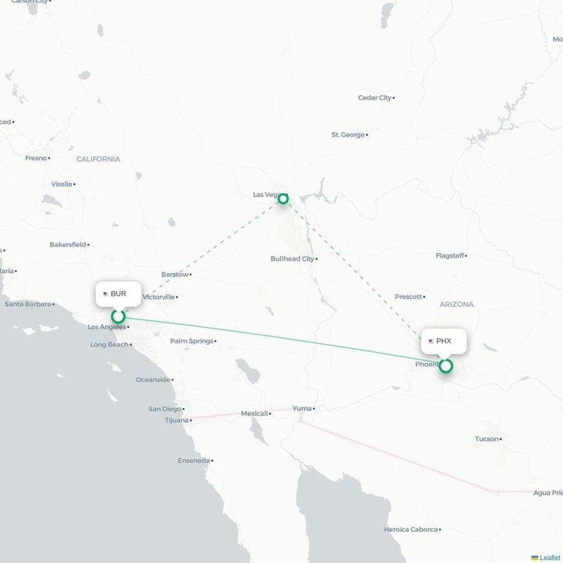 BUR - PHX route map