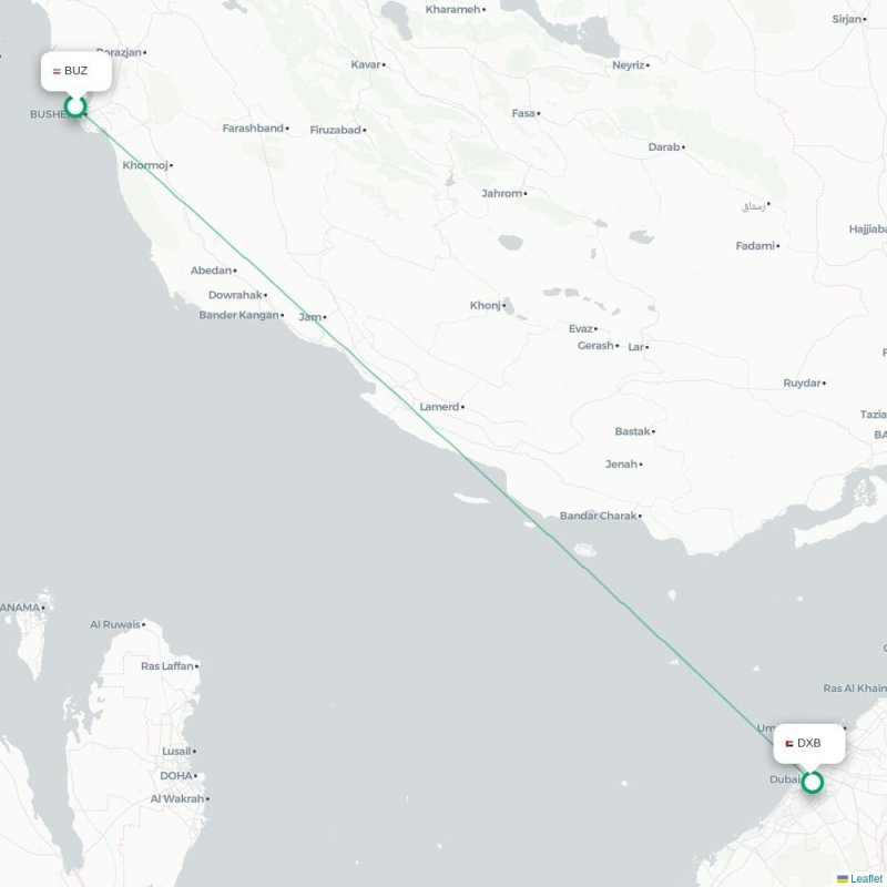 BUZ - DXB route map