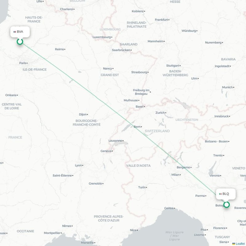 BVA - BLQ route map