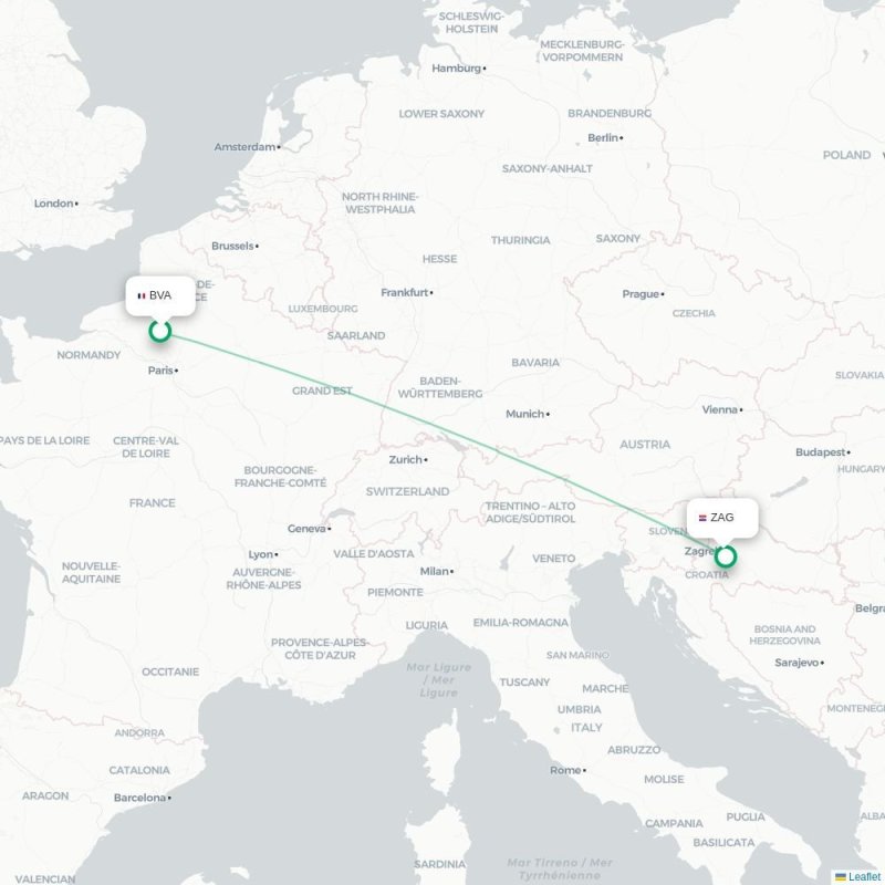 BVA - ZAG route map