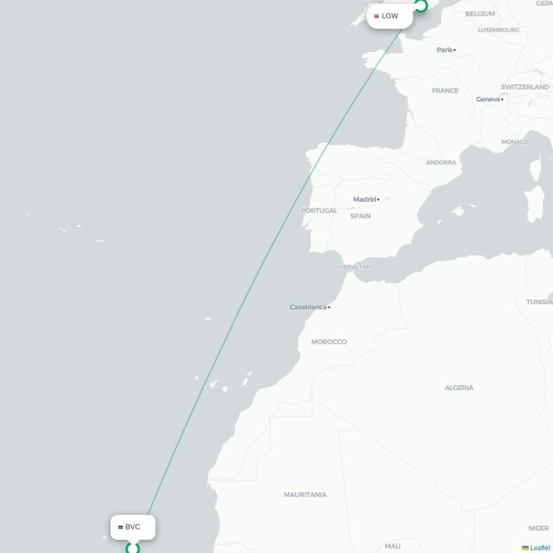 BVC - LGW route map