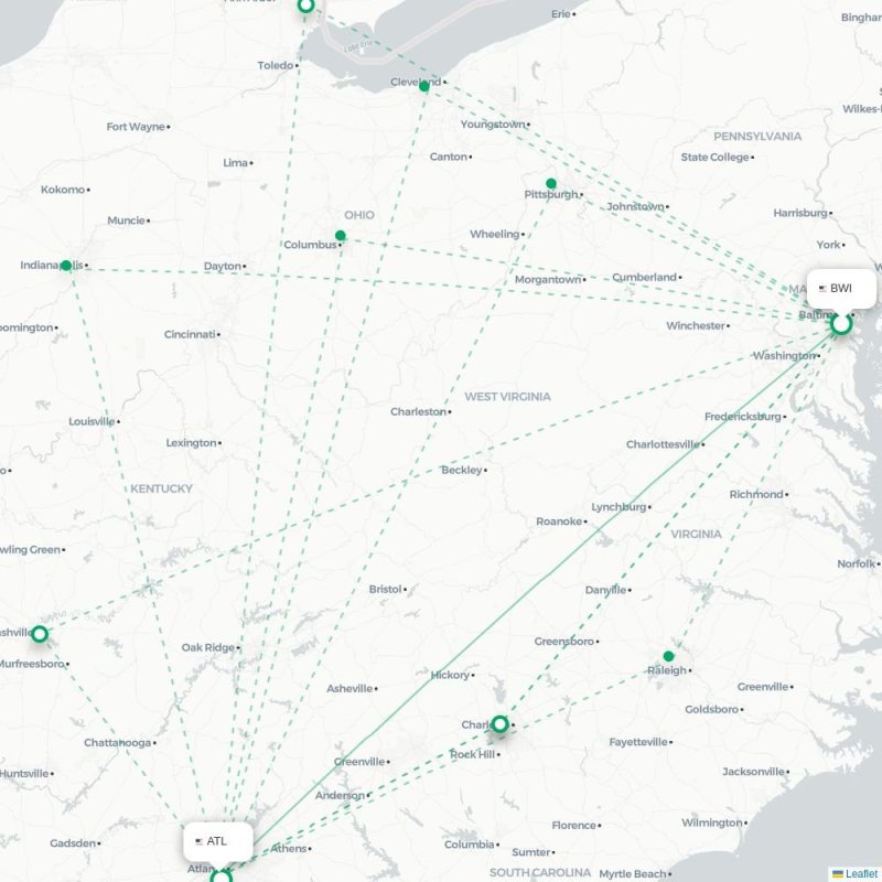 BWI - ATL route map