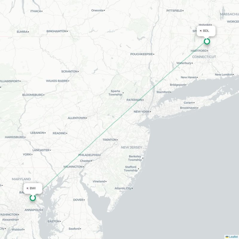 BWI - BDL route map