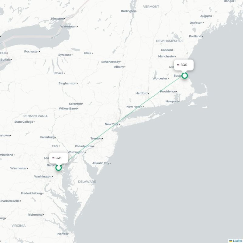 BWI - BOS route map