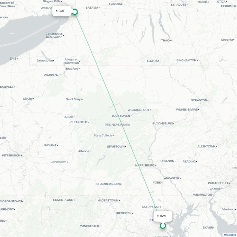 BWI - BUF route map