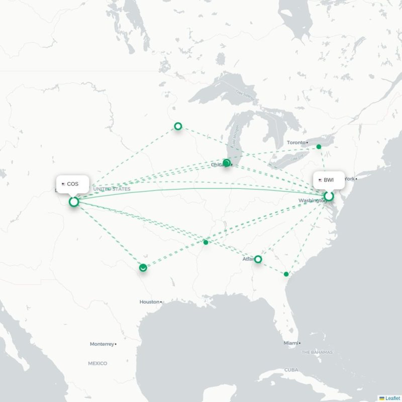 BWI - COS route map