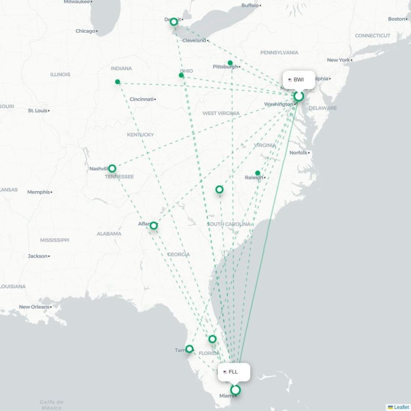 BWI - FLL route map