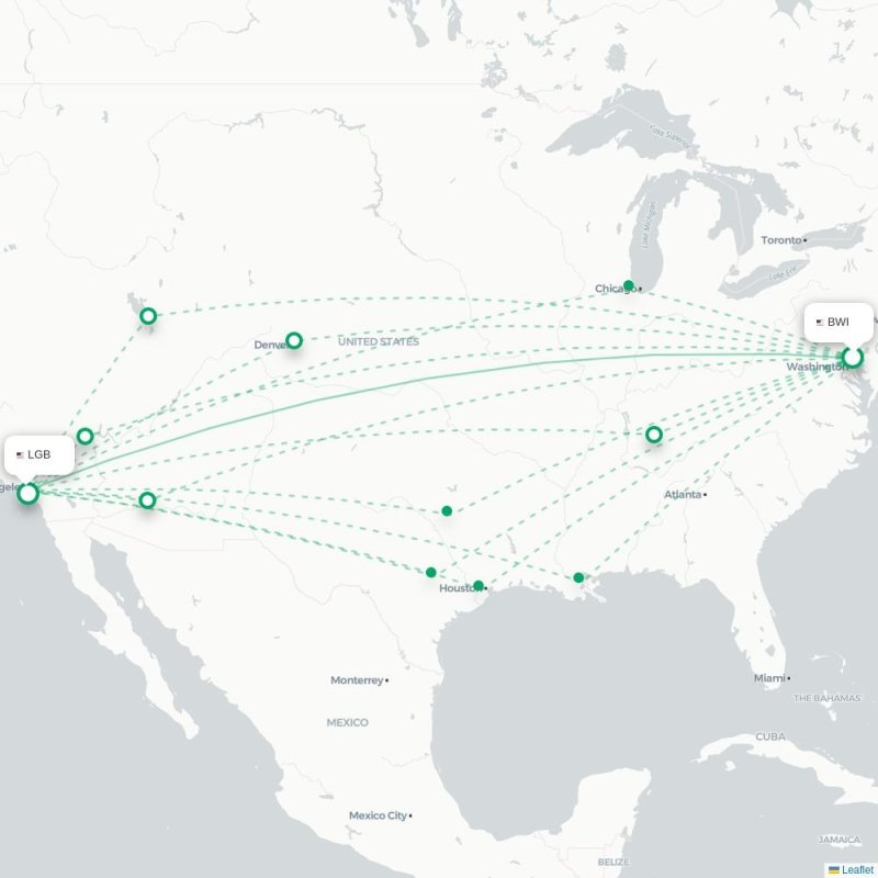 BWI - LGB route map