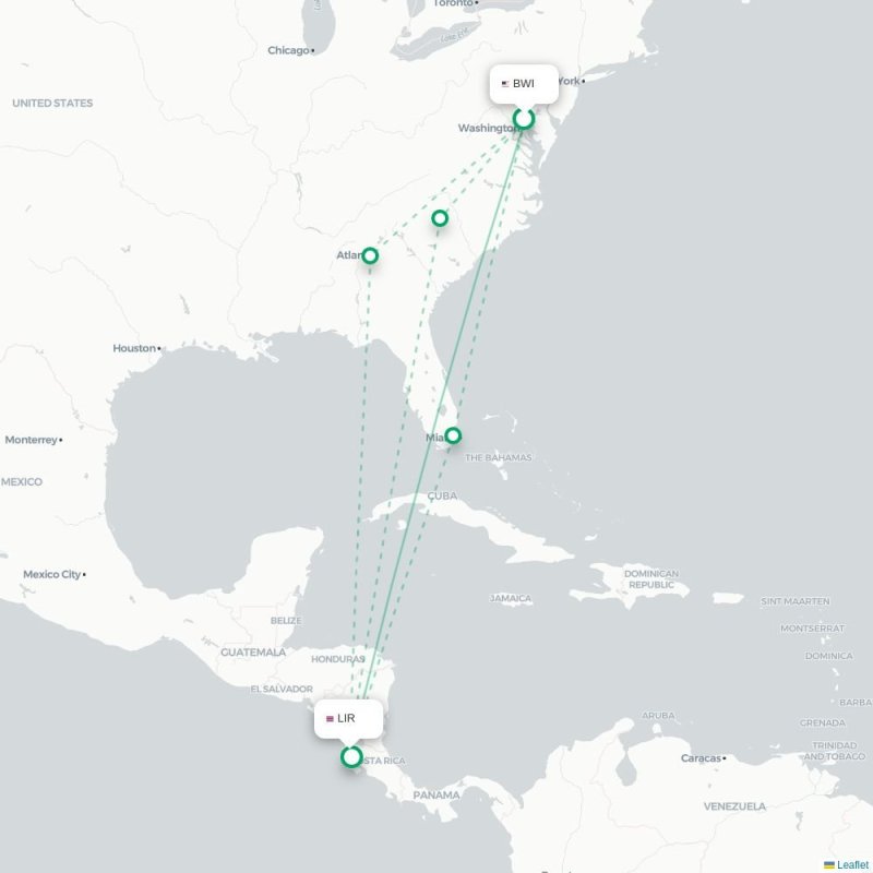 BWI - LIR route map