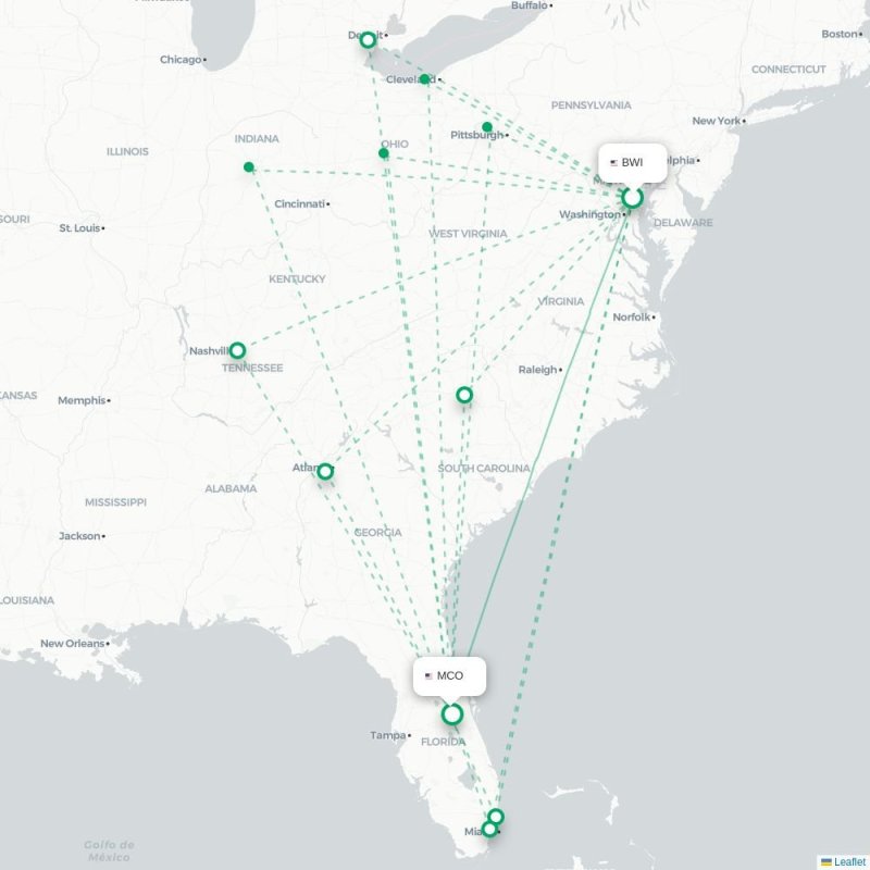 BWI - MCO route map