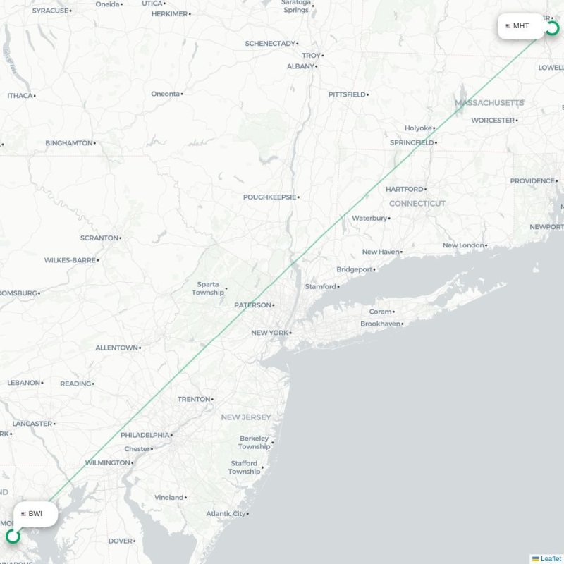 BWI - MHT route map