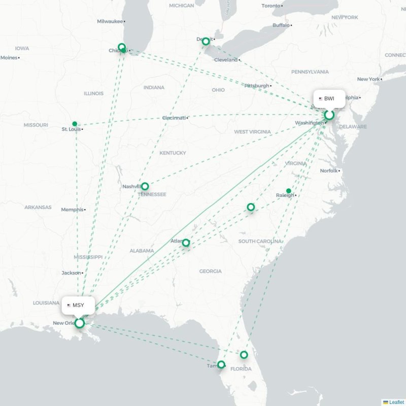 BWI - MSY route map