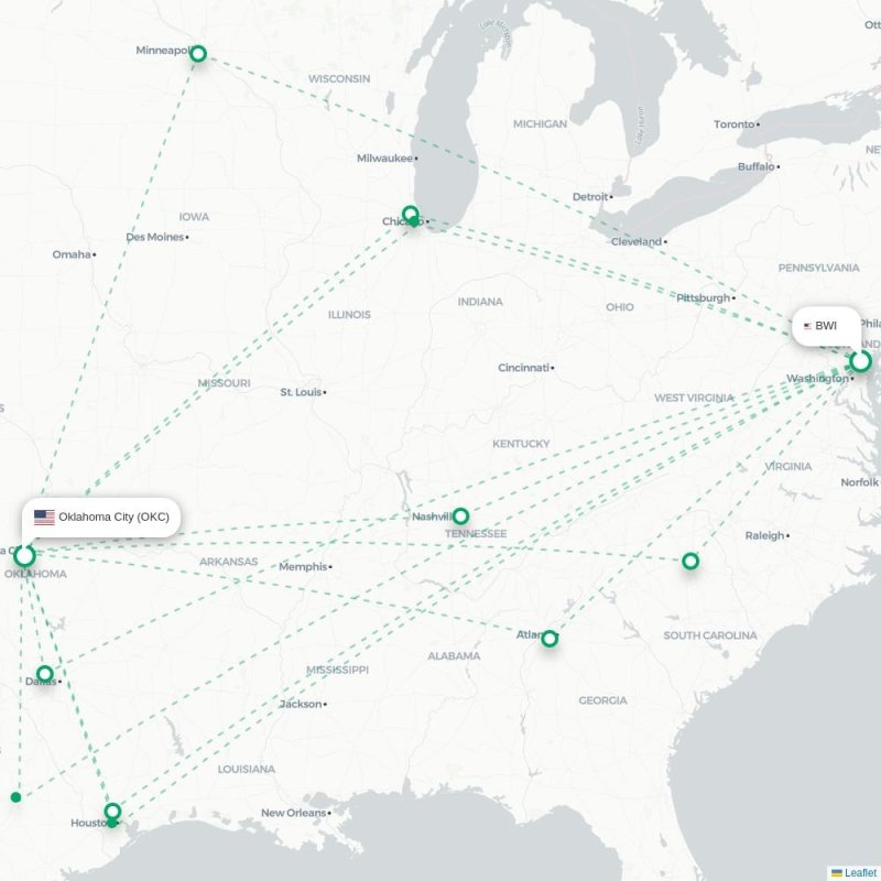 BWI - OKC route map