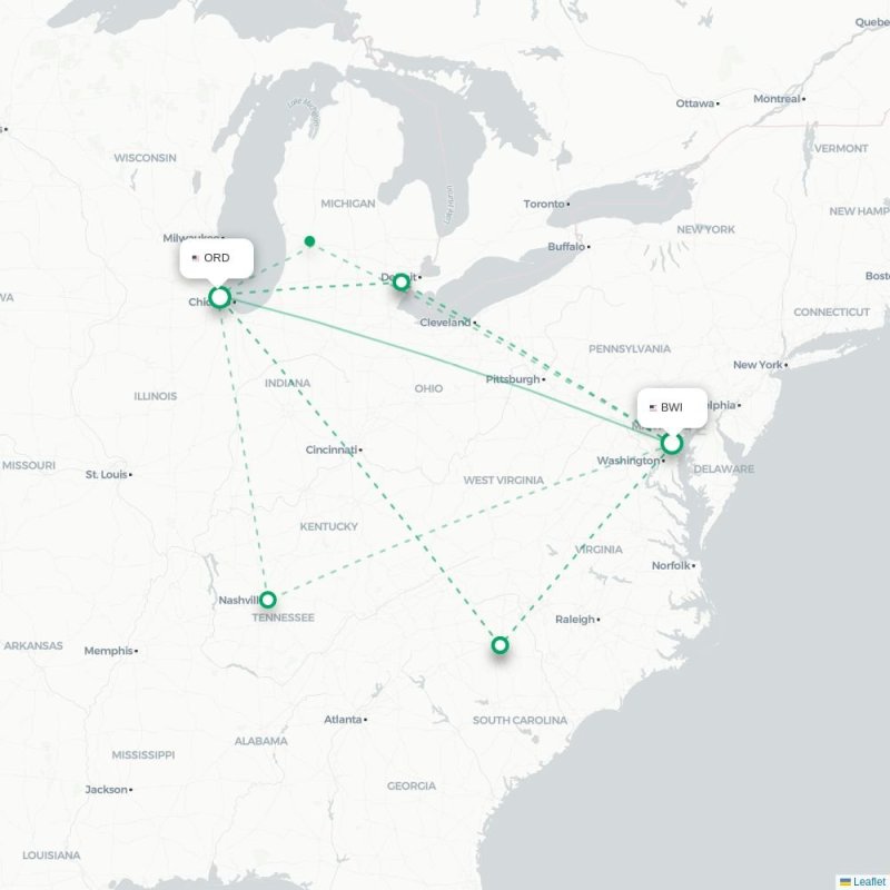 BWI - ORD route map