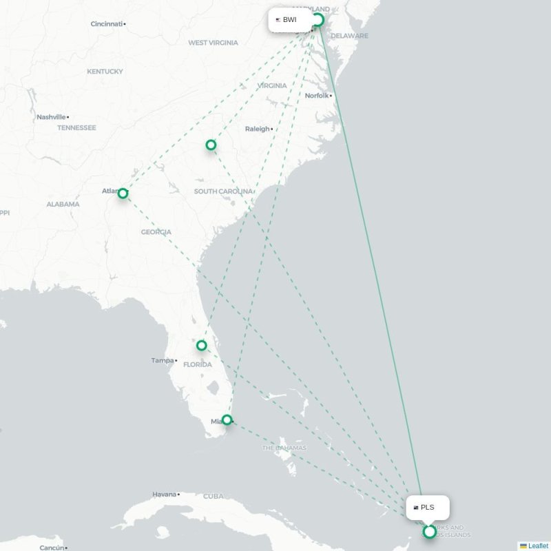 BWI - PLS route map