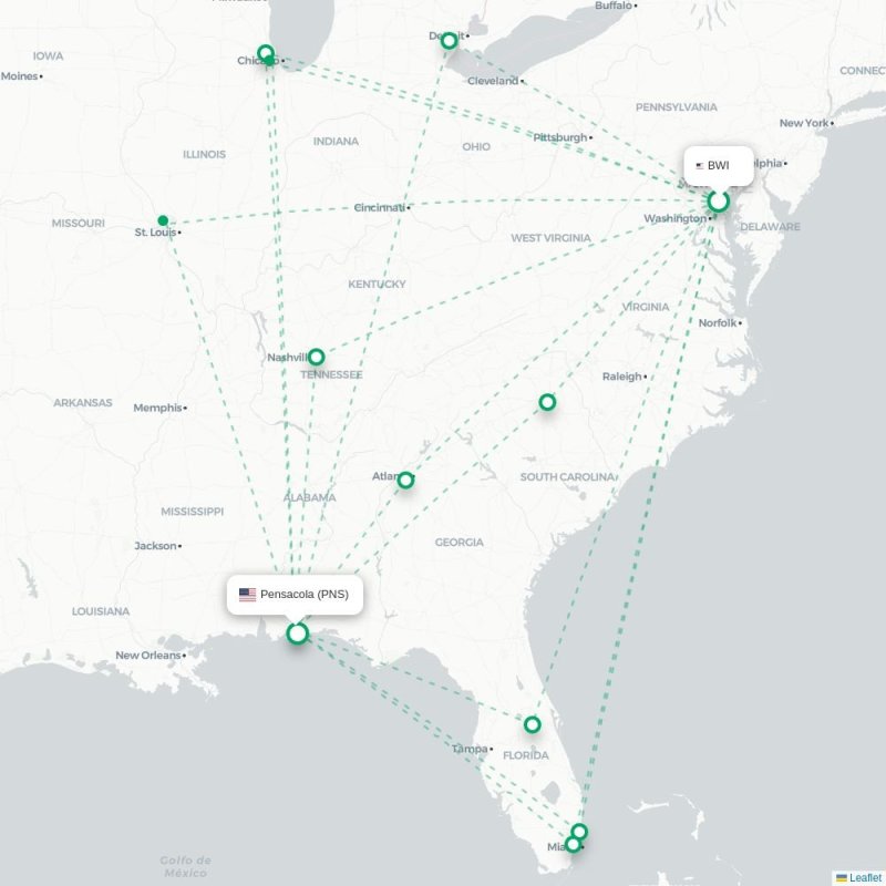 BWI - PNS route map