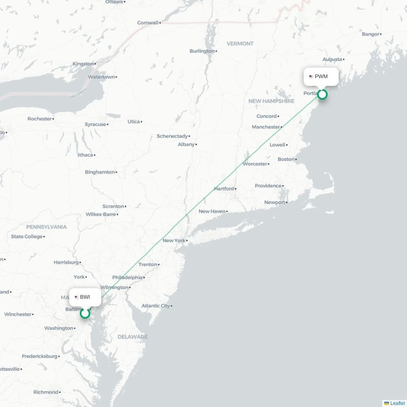 BWI - PWM route map